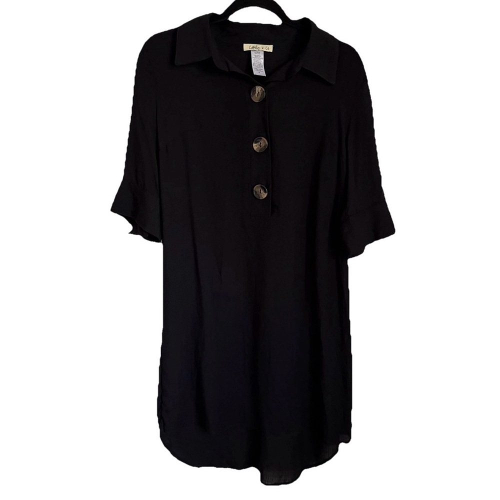 Camille & Co Dress Womens S Black Hi Low Collared Shirt Dress Workwear Lagenlook